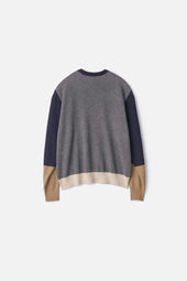 EXTRA FINE WOOL KNIT COLOR BLOCK LS