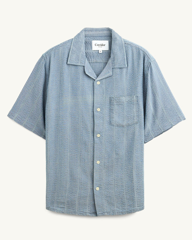 Striped Seersucker SS - Indigo