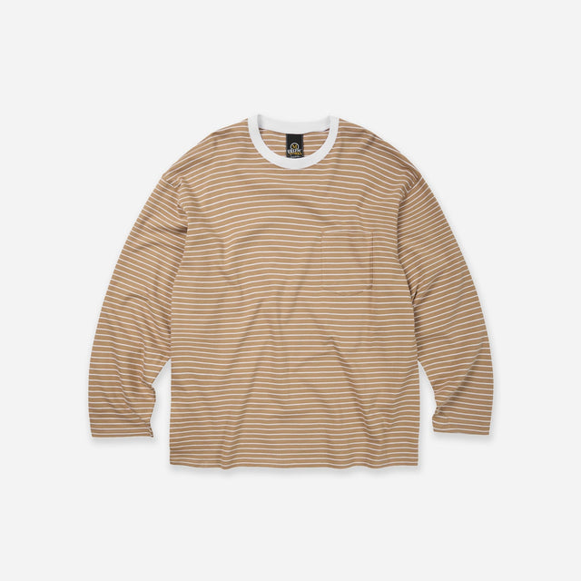 STRIPE RELAXED LONG SLEEVE T-SHIRT - BEIGE
