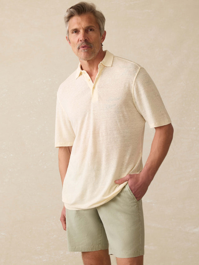 Short-Sleeve Linen Polo - Whitecap