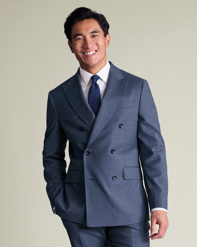 Double Breasted Italian Suit Jacket - Denim Blue