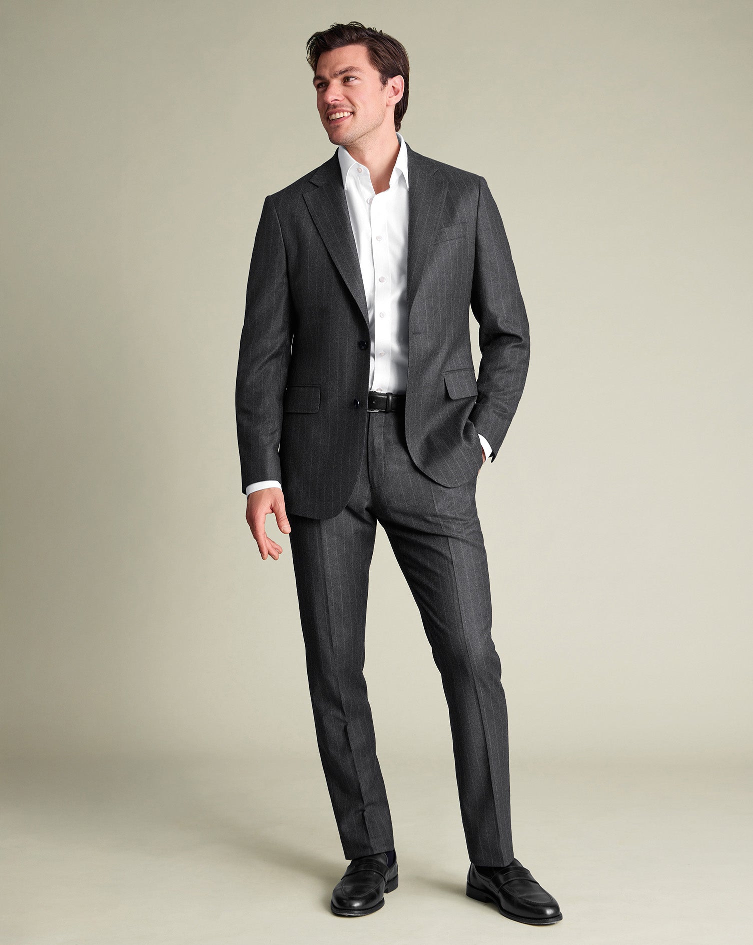 Italian Flannel Stripe Suit Gray