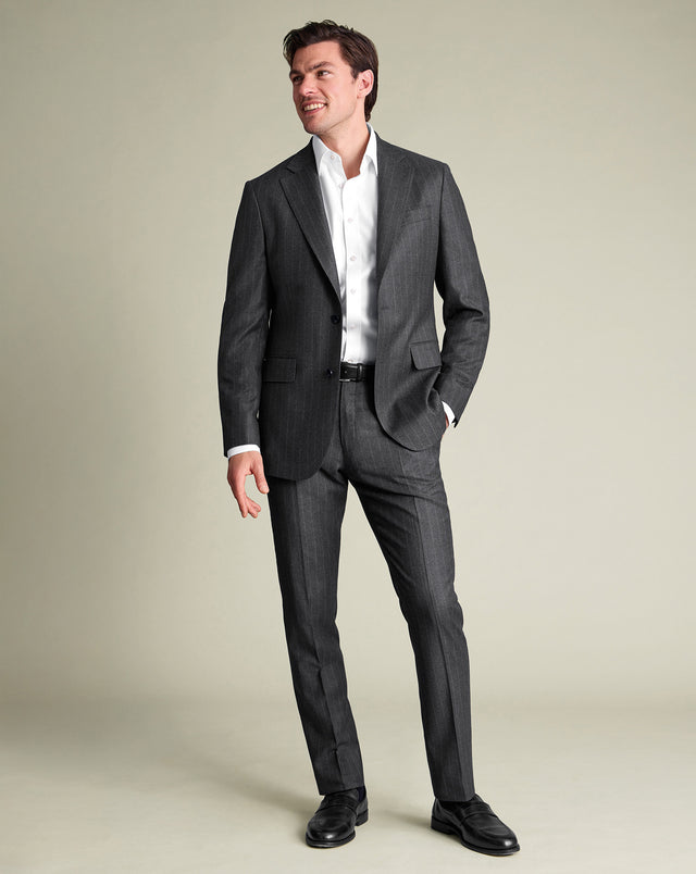 Italian Flannel Stripe Suit - Charcoal Grey