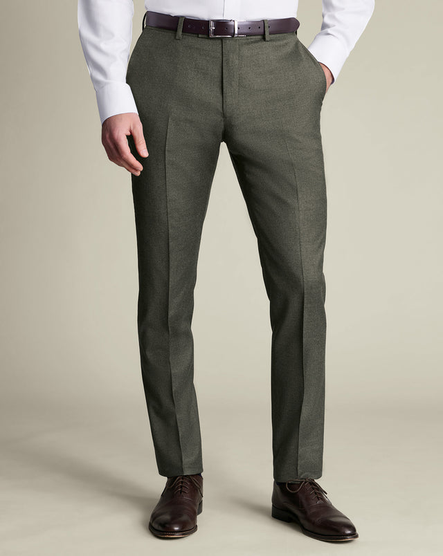 Italian Flannel Suit Pants - Olive Green