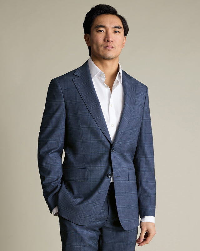 Italian Check Suit Jacket – Steel Blue