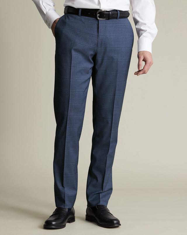 Italian Check Suit Pants – Steel Blue