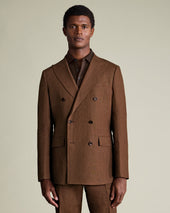 Double Breasted Pure Linen Jacket - Rust