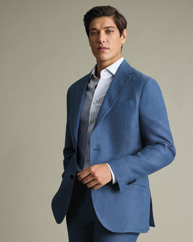 Pure Linen Jacket - Denim Blue