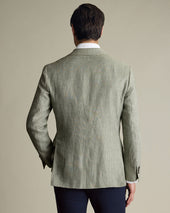 Pure Linen Puppytooth Jacket Green