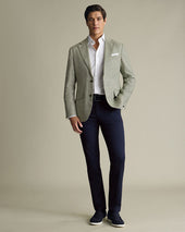 Pure Linen Puppytooth Jacket Green