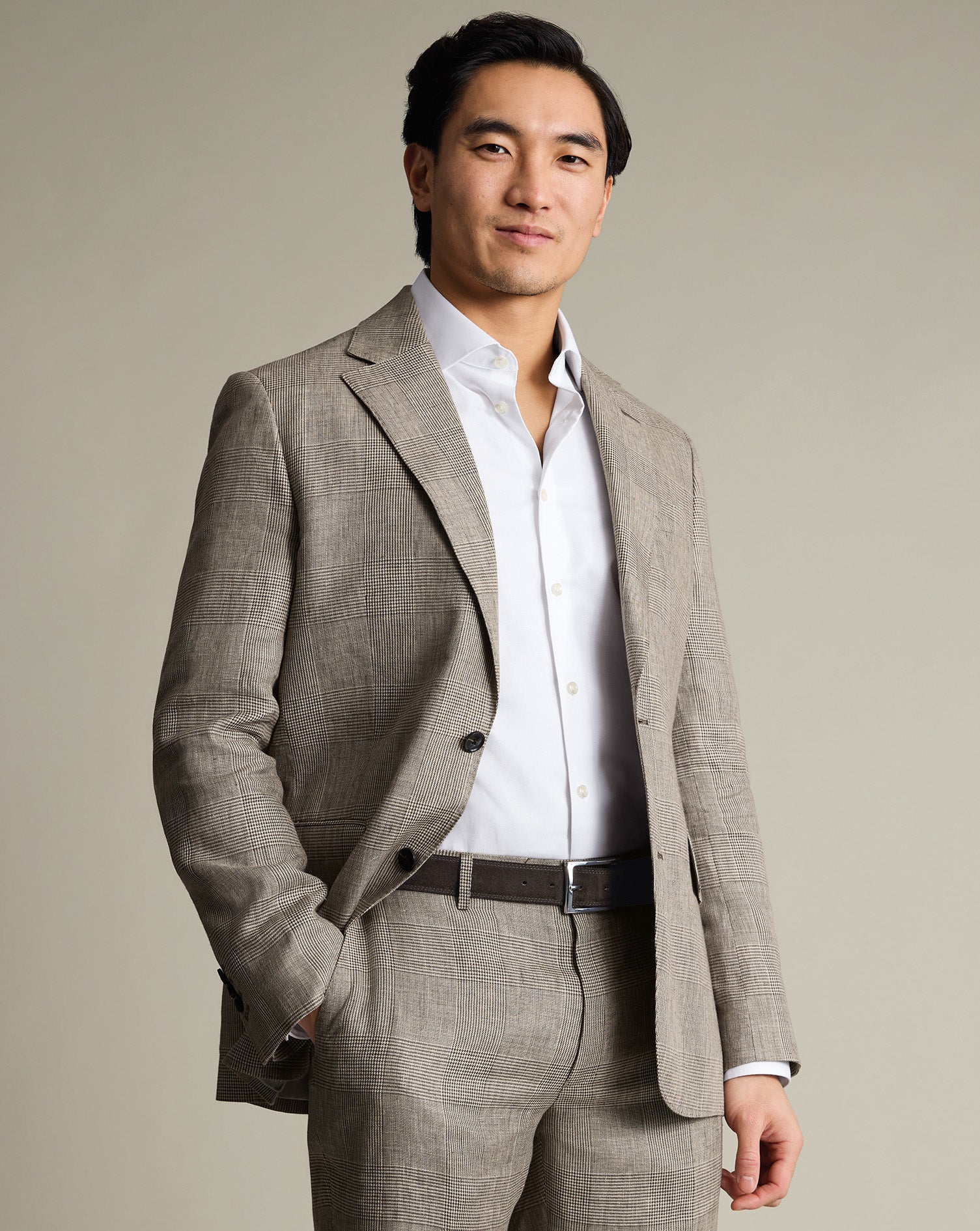 Pure Linen Check Jacket Mocha