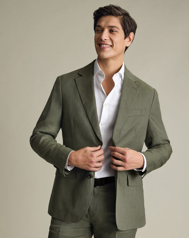 Pure Linen Jacket – Olive Green