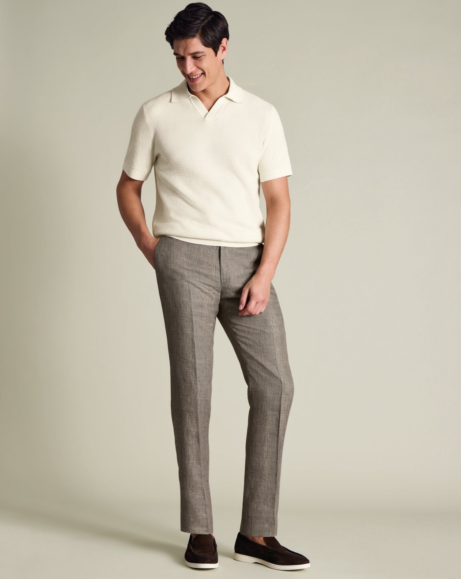 Pure Linen Check Pants Mocha