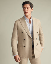 Double Breasted Pure Linen Jacket – Taupe