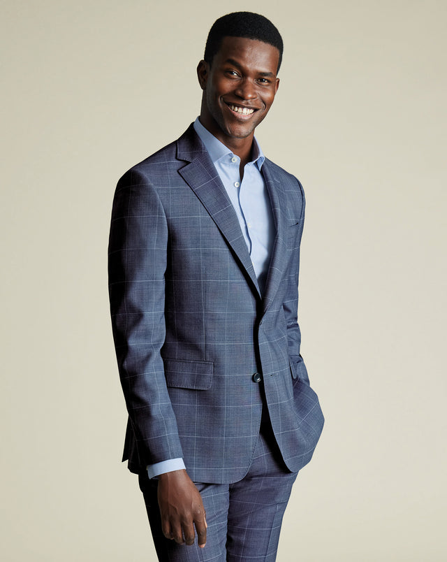 Ultimate Performance Check Suit Jacket - Steel Blue