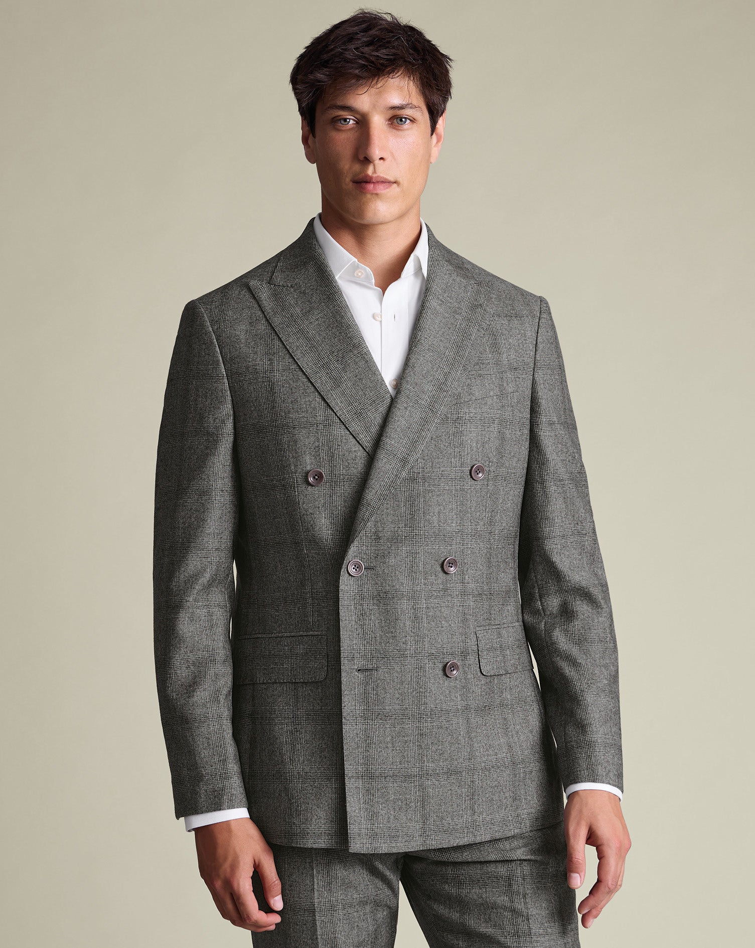 Double Breasted Ultimate Performance Check Suit Jacket Grey