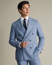Double Breasted Ultimate Performance Sharkskin Suit Jacket – Light Blue