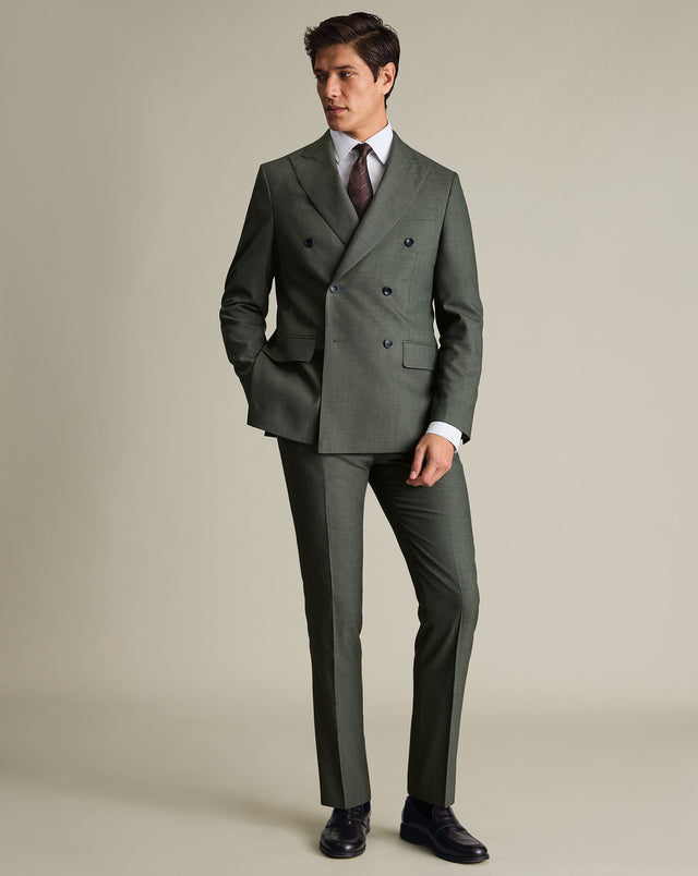 Double Breasted Ultimate Performance Sharkskin Suit - Sage Green
