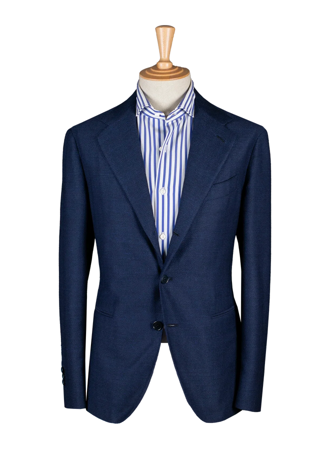 Navy Blue Herringbone Unstructured Jacket