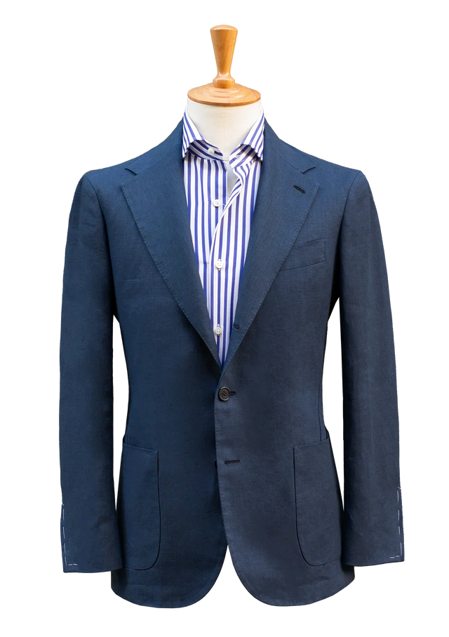 Blue Linen Unstructured Jacket