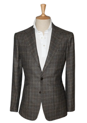 Taupe Prince of Wales Unstructured Jacket with Turquoise Stripe