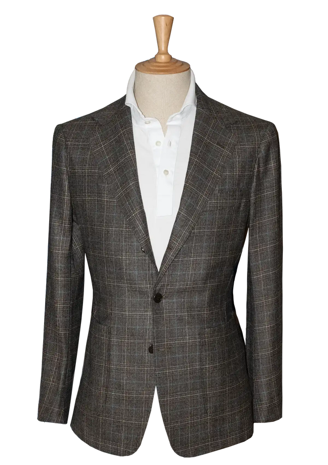 Taupe Prince of Wales Unstructured Jacket with Turquoise Stripe