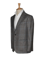 Grey Check Unstructured Jacket With Blue Stripe
