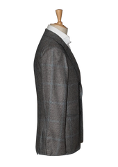 Grey Check Unstructured Jacket With Blue Stripe