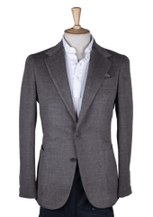 Taupe Cashmere Jacket with Blue Pattern