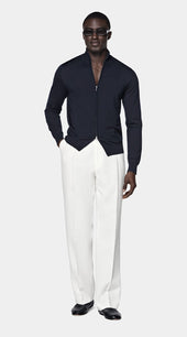 Navy Merino Zip Cardigan