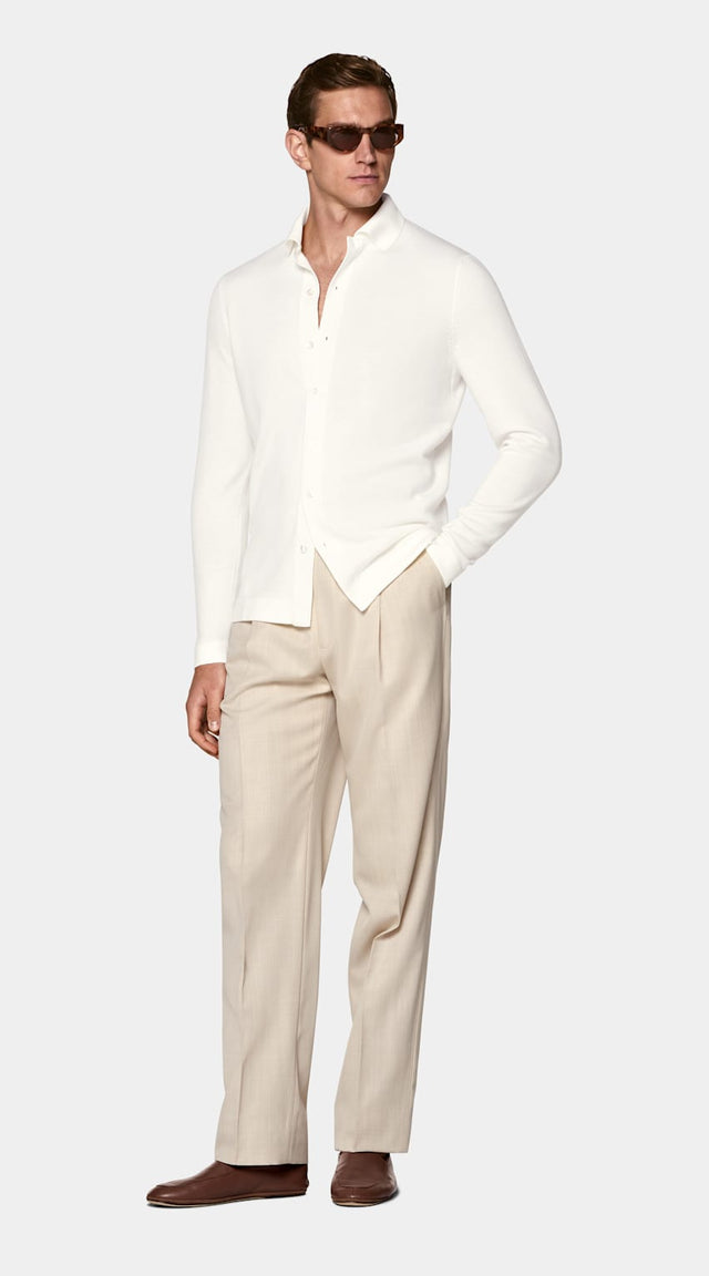 Off-White Merino Long Sleeve Polo Cardigan