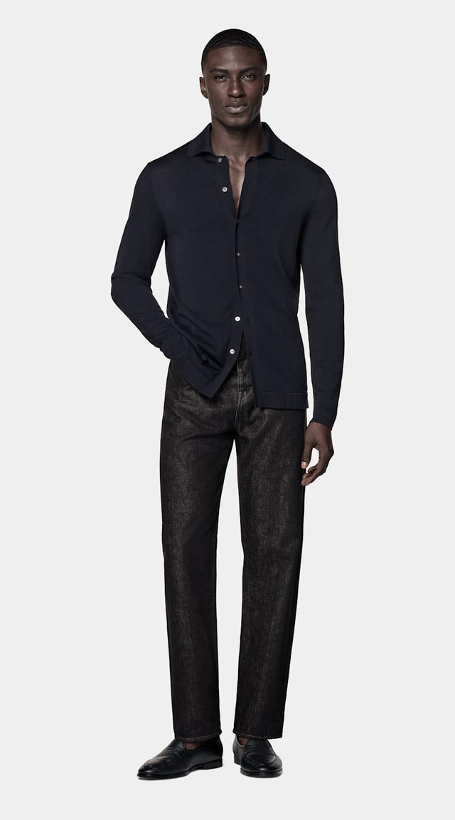 Navy Long Sleeve Polo Cardigan