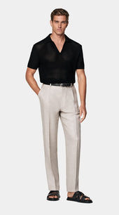 Black Crochet Buttonless Polo