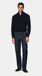 Navy Ribbed Zip Cardigan