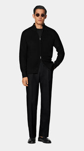 Black Ribbed Zip Cardigan