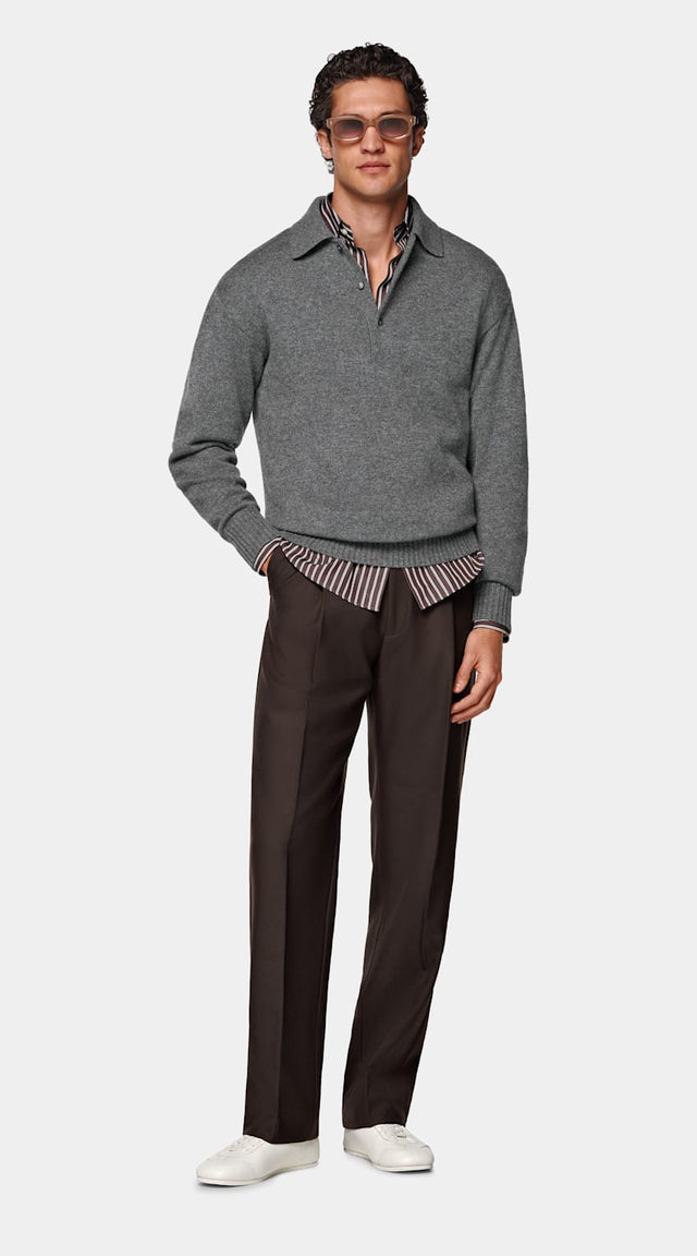Mid Grey Long Sleeve Polo