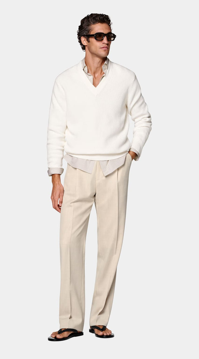 Off-White Ribbed V-Neck