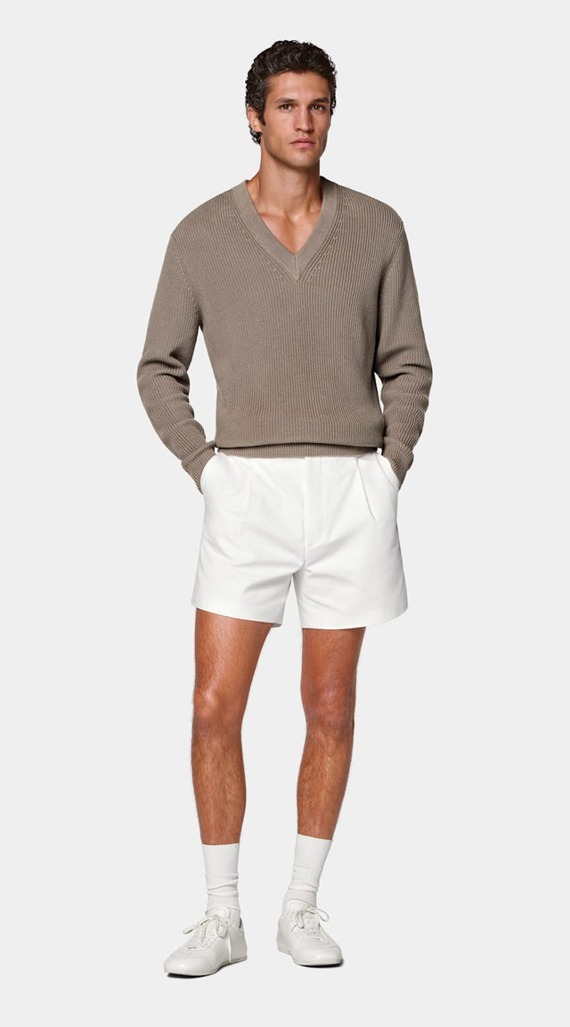 Taupe Ribbed V-Neck