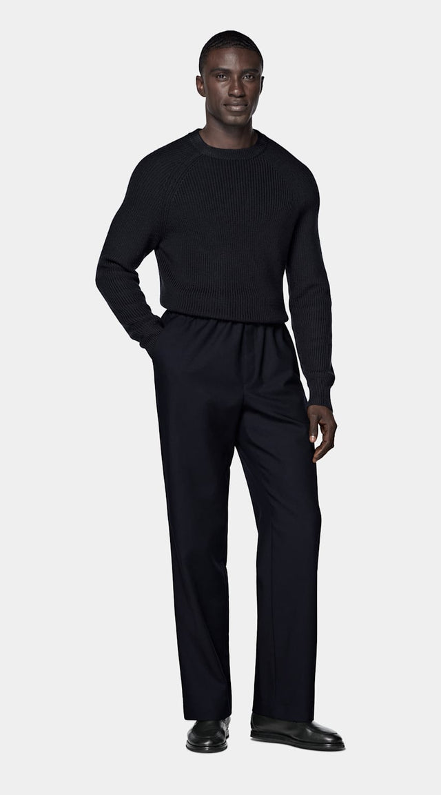 Navy Ribbed Crewneck