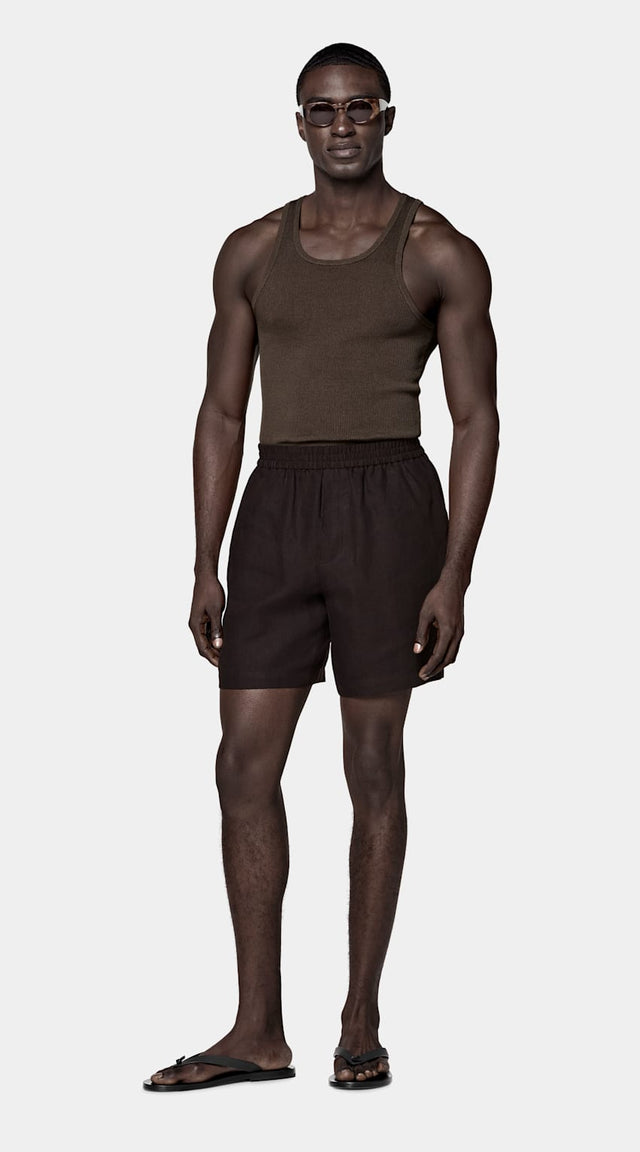 Mid Brown Ribbed Tank Top