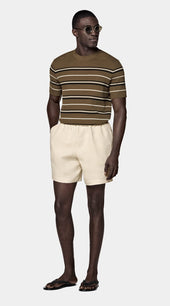 Dark Green Striped Jacquard Short Sleeve Crewneck