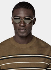 Striped Jacquard Short Sleeve Crewneck