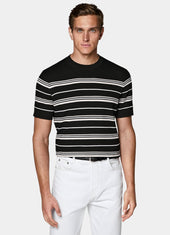 Striped Jacquard Short Sleeve Crewneck