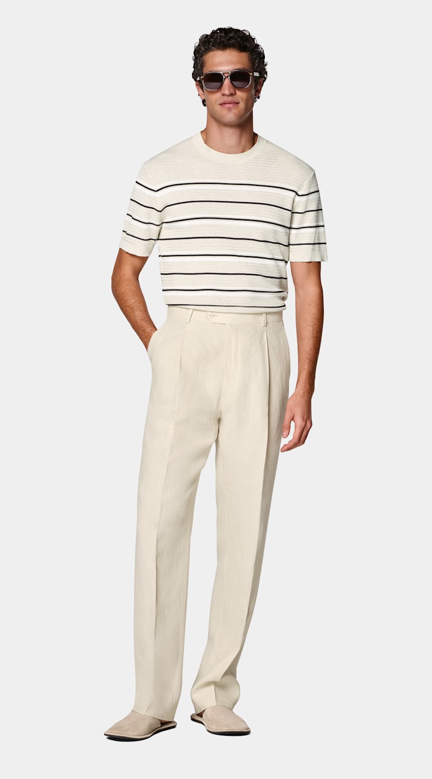 Striped Jacquard Short Sleeve Crewneck