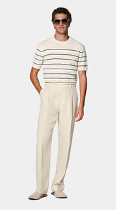 Sand Striped Jacquard Short Sleeve Crewneck