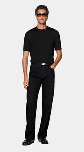Black Jacquard Short Sleeve Crewneck