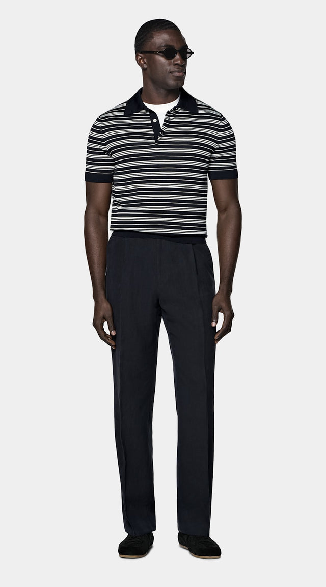 Navy Striped Polo