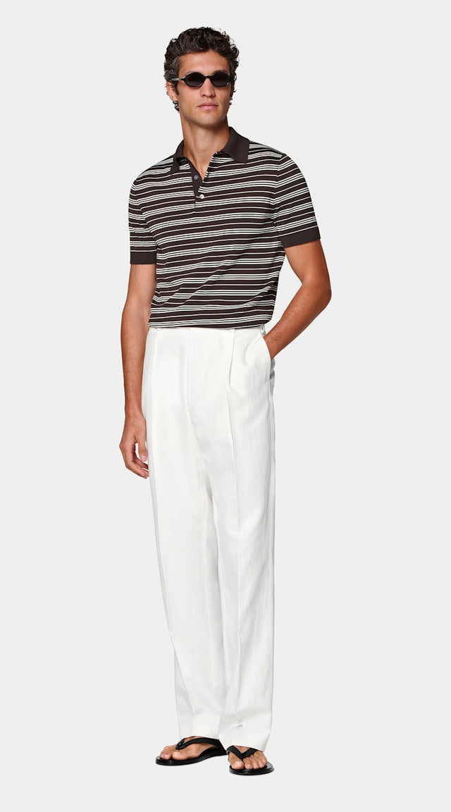 Dark Brown Striped Polo