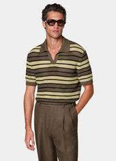 Striped Crochet Buttonless Polo