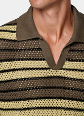 Striped Crochet Buttonless Polo
